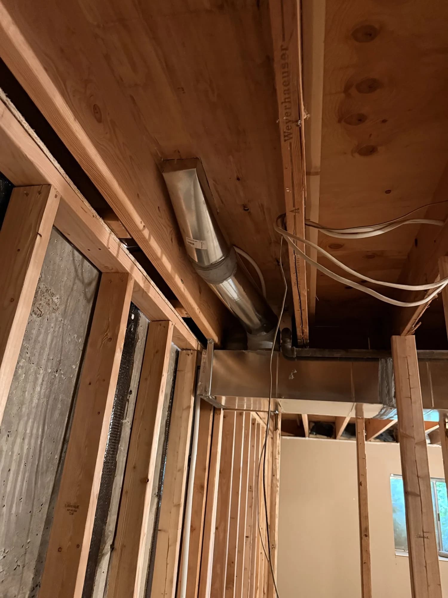 Supply duct runs roughed in during an install project
